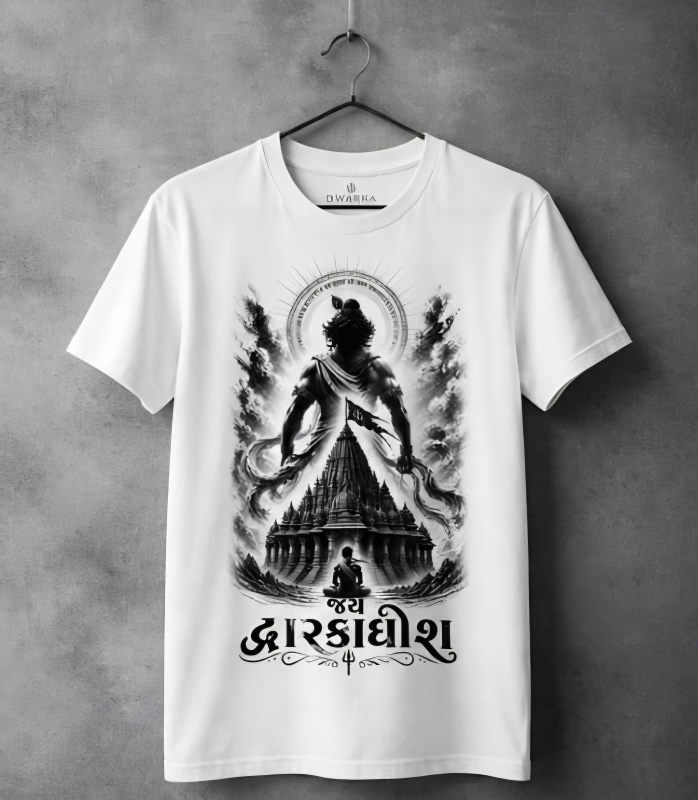 white Unisex Standard DWARKADHISH printerd Crew T-Shirt for krishna's devotes