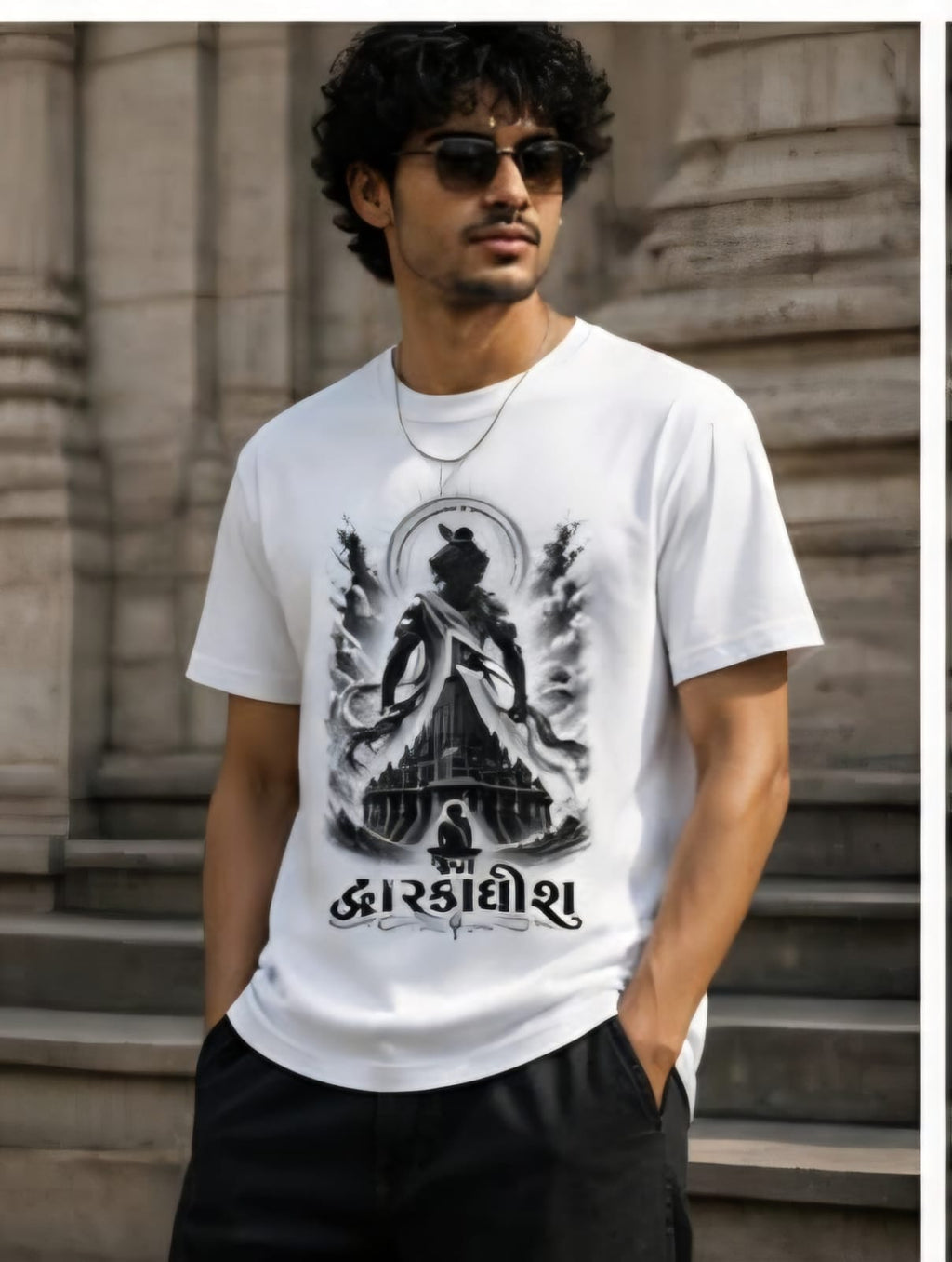 white Unisex Standard DWARKADHISH printerd Crew T-Shirt for krishna's devotes