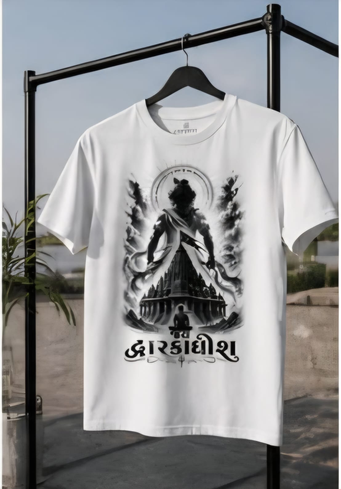 white Unisex Standard DWARKADHISH printerd Crew T-Shirt for krishna's devotes
