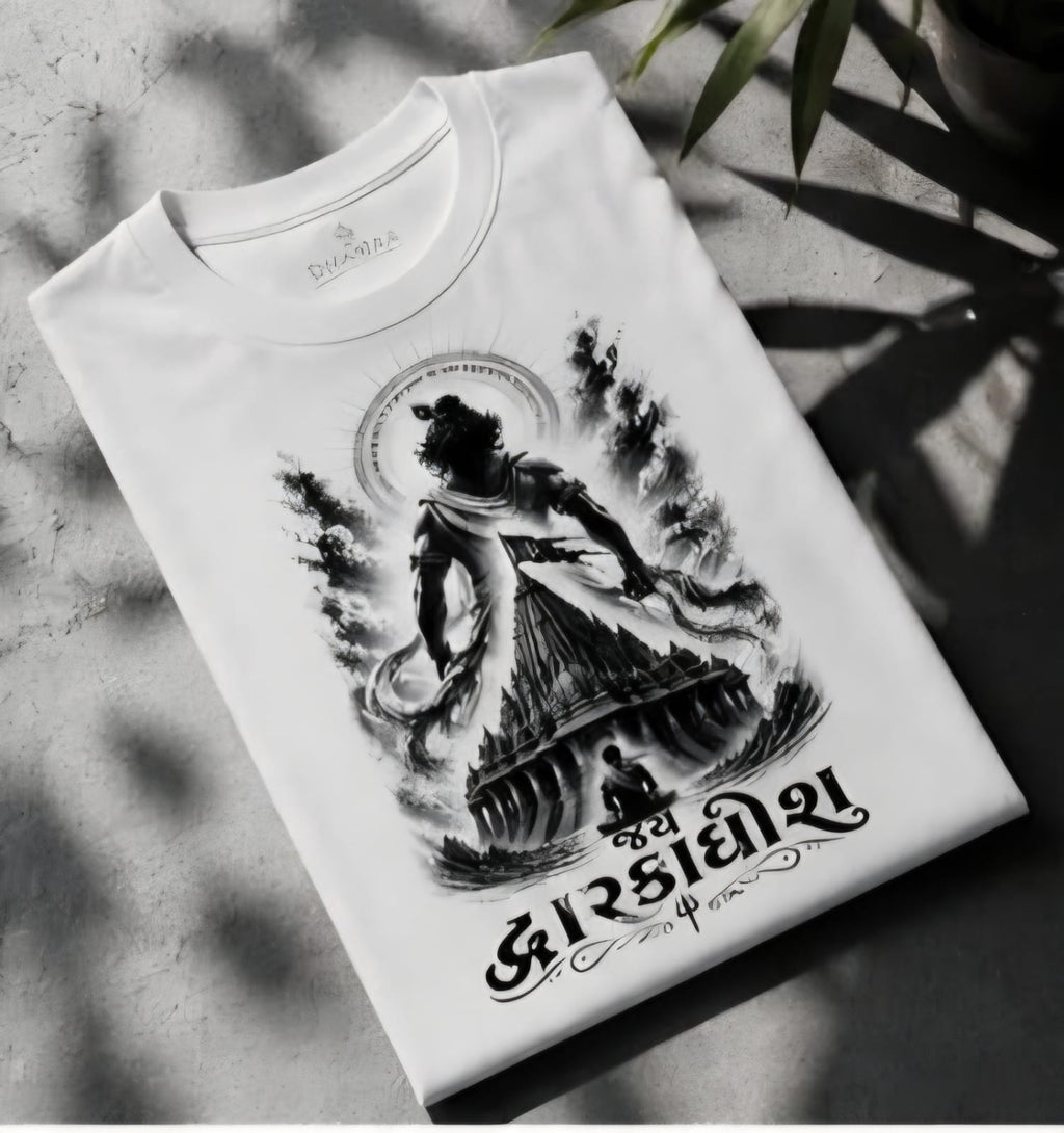 white Unisex Standard DWARKADHISH printerd Crew T-Shirt for krishna's devotes