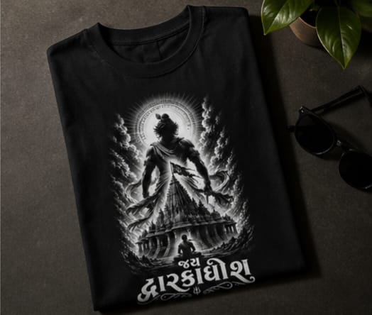 black DWARKADHISH printed Unisex Standard Crew T-Shirt for krishna's devotes