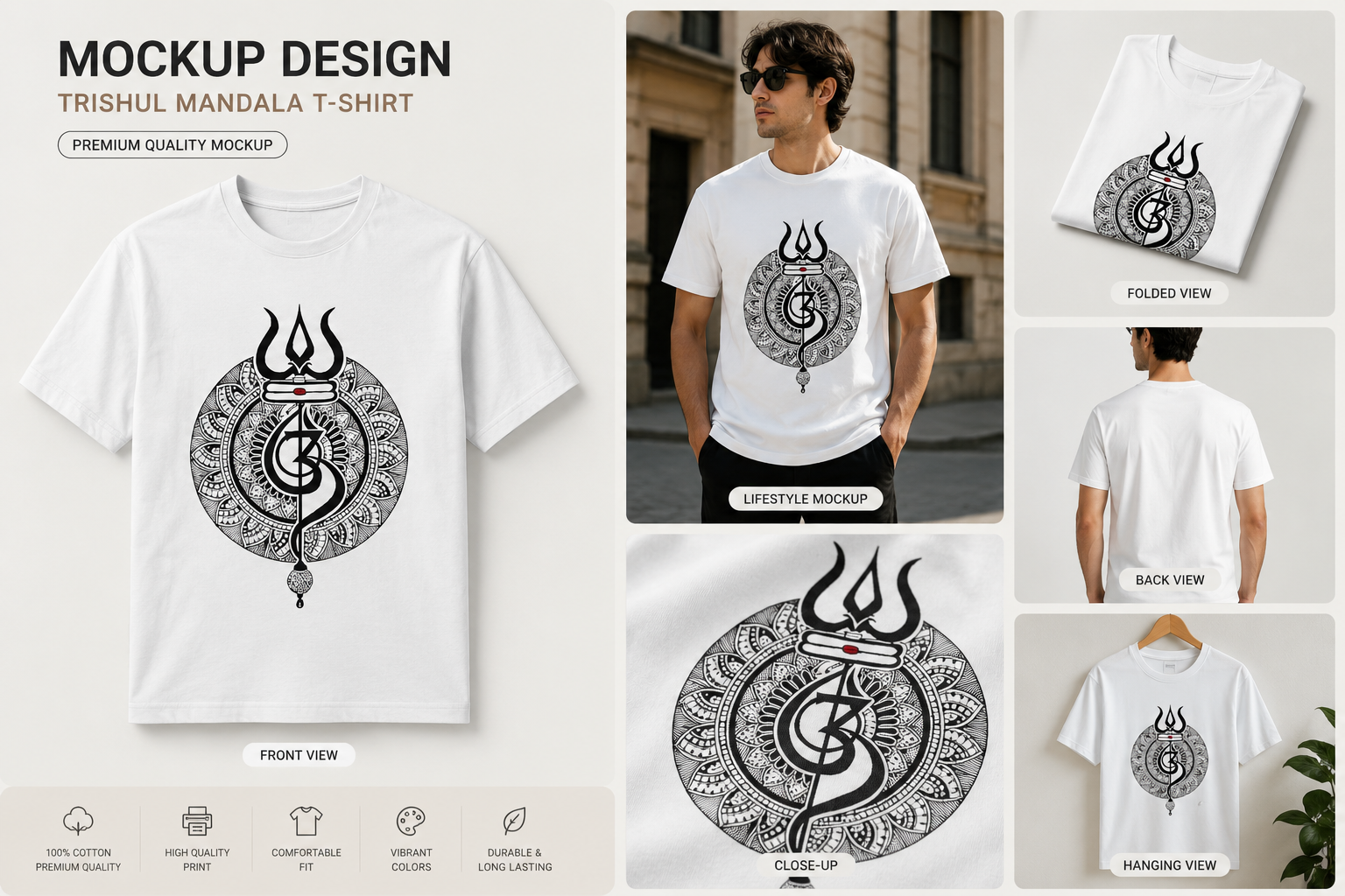 Primium trishul mandala white oversized T-Shirt